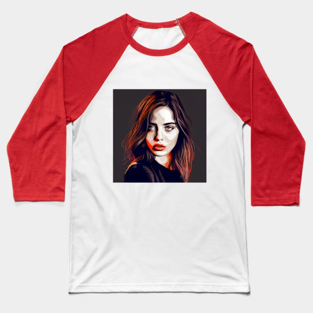 Ana de Armas Pop Art Modern Horror Vibes Red Accent Baseball T-Shirt by ProjectAI